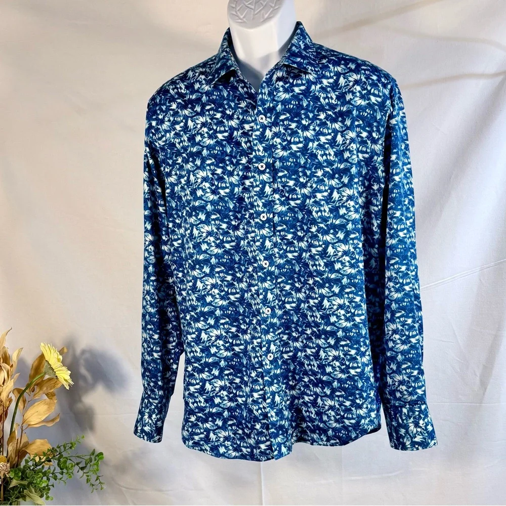 Robert Graham Banbury Flip Cuff 100% Cotton Floral Button Up Shirt Sz M🧡